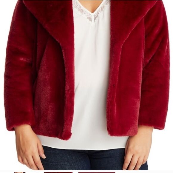 1. State Faux Mink Wide Collar Burgundy Red/Magenta Fur Coat Jacket M - Picture 3 of 7